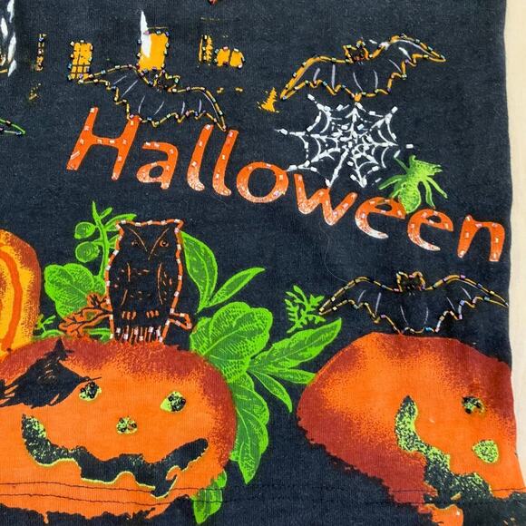 Vintage Jane Ashley Sz M Halloween Shirt Black Orange Beaded Haunted House - Picture 14 of 15